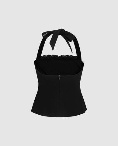  URBAN REVIVO - Áo kiểu nữ cổ yếm phối ren 