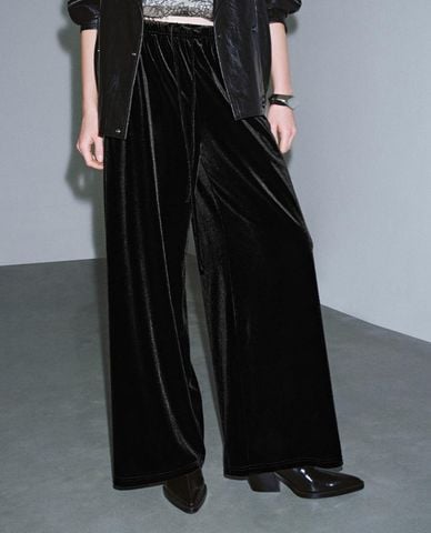  URBAN REVIVO - Quần nữ ống rộng lưng thun phối dây rút 