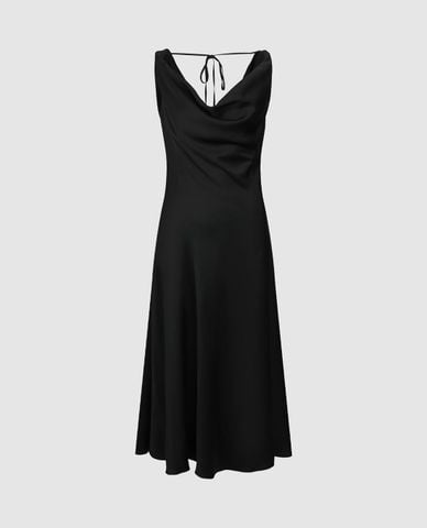  URBAN REVIVO - Đầm sát nách midi cổ đổ sang trọng 