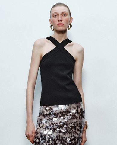 URBAN REVIVO - Áo kiểu nữ cổ đan chéo thời thượng 