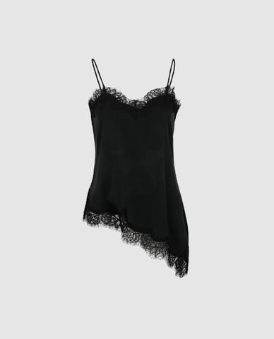  URBAN REVIVO - Áo hai dây nữ viền ren vạt xéo 