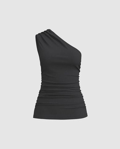  URBAN REVIVO - Áo kiểu nữ lệch vai phom ôm 