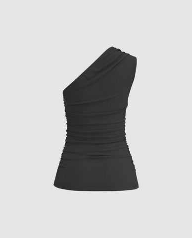  URBAN REVIVO - Áo kiểu nữ lệch vai phom ôm 