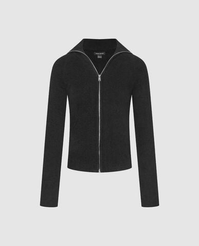  URBAN REVIVO - Áo khoác dệt kim nữ cổ V tay dài khoá zip 