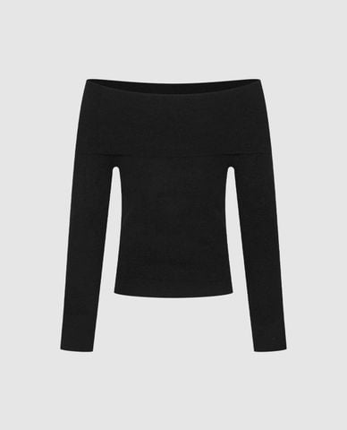  URBAN REVIVO - Áo dệt kim nữ trễ vai tay dài phom ôm 