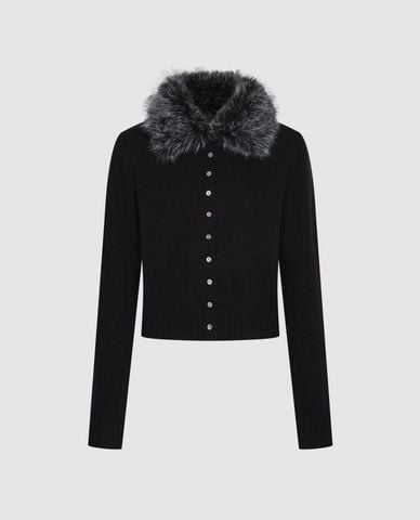  URBAN REVIVO - Áo khoác cardigan nữ cổ V phối lông 