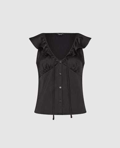  URBAN REVIVO - Áo sát nách nữ cổ V phối bèo buộc nơ 