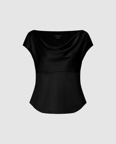  URBAN REVIVO - Áo kiểu nữ cổ đổ tay ngắn nữ tính 