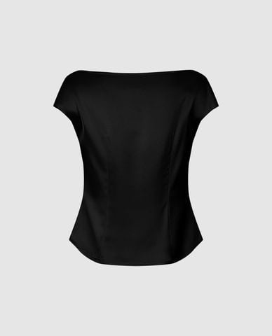  URBAN REVIVO - Áo kiểu nữ cổ đổ tay ngắn nữ tính 