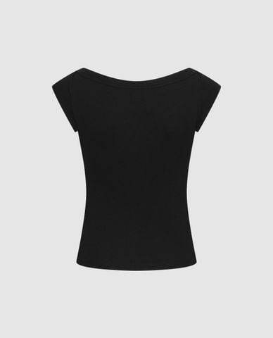  URBAN REVIVO - Áo thun nữ cổ thuyền phom ôm đính nơ 