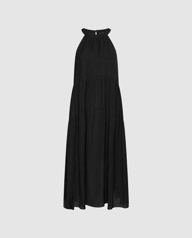  URBAN REVIVO - Đầm xếp tầng midi cổ yếm dáng xòe 