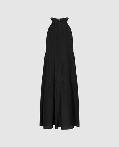  URBAN REVIVO - Đầm xếp tầng midi cổ yếm dáng xòe 