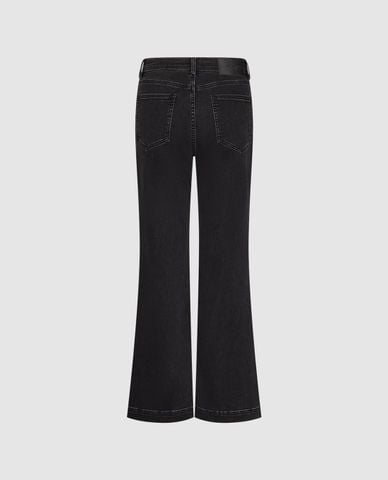  URBAN REVIVO - Quần jeans nữ ống loe xẻ gấu lưng cao 