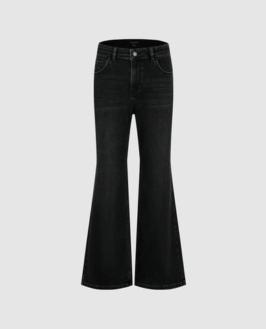  URBAN REVIVO - Quần jeans nữ ống loe wash bạc 
