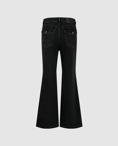  URBAN REVIVO - Quần jeans nữ ống loe wash bạc 