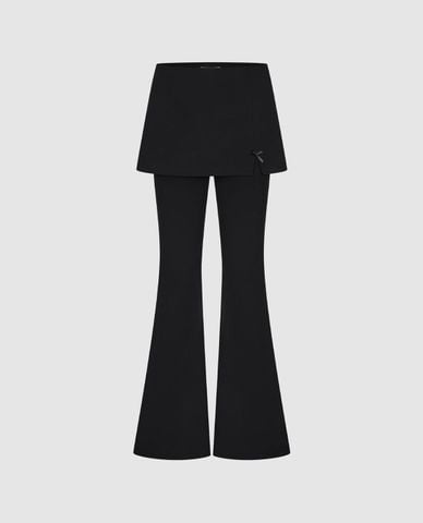  URBAN REVIVO - Quần nữ ống loe phối chân váy mini 