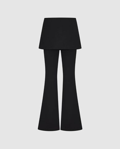  URBAN REVIVO - Quần nữ ống loe phối chân váy mini 