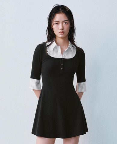  URBAN REVIVO - Đầm mini cổ sơ mi tay lửng 