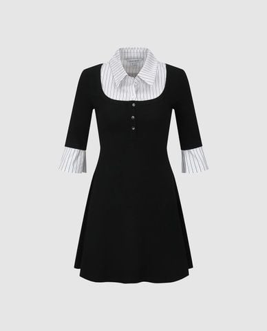  URBAN REVIVO - Đầm mini cổ sơ mi tay lửng 