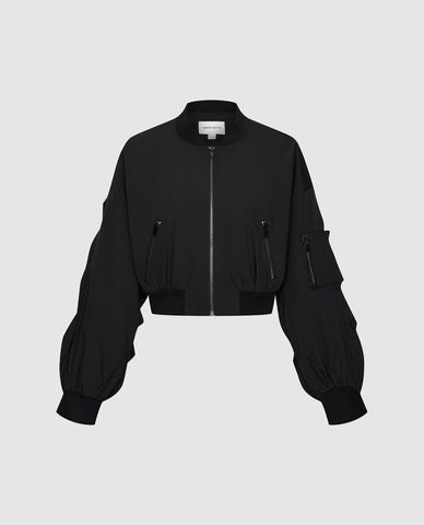  URBAN REVIVO - Áo khoác bomber nữ tay phồng phom croptop 