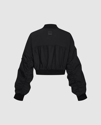  URBAN REVIVO - Áo khoác bomber nữ tay phồng phom croptop 