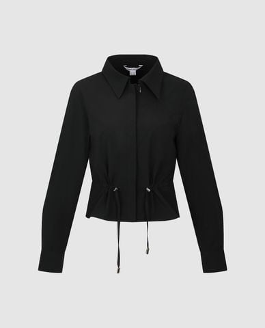  URBAN REVIVO - Áo sơ mi nữ tay dài chiết eo phối dây rút 