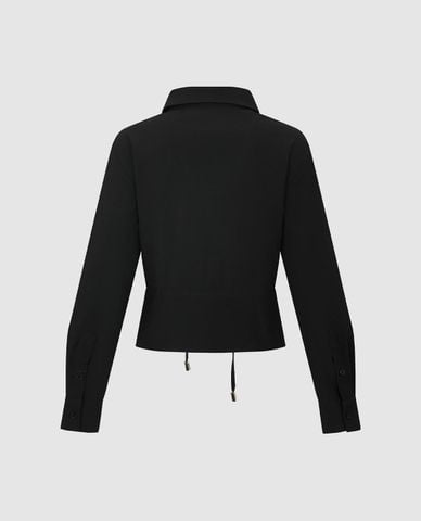  URBAN REVIVO - Áo sơ mi nữ tay dài chiết eo phối dây rút 