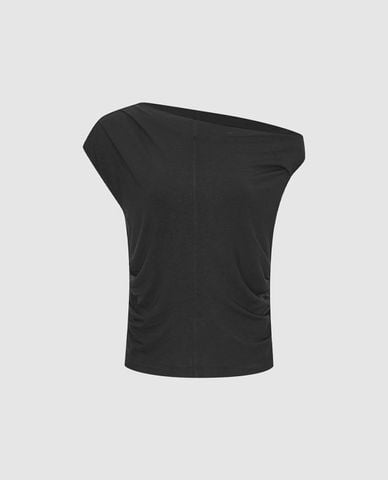  URBAN REVIVO - Áo trễ vai nữ xếp nếp cá tính 