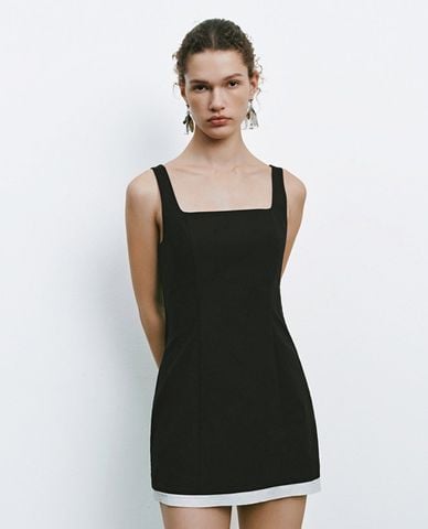  URBAN REVIVO - Đầm hai dây mini phối viền 