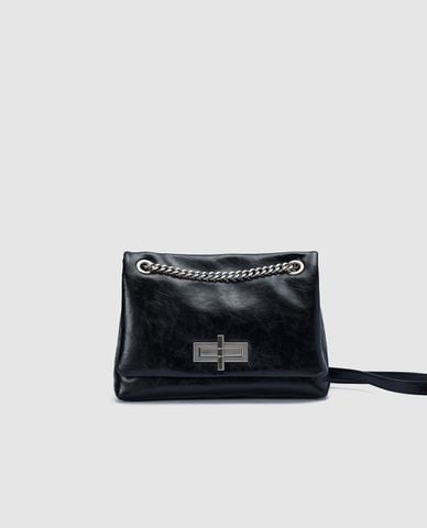  URBAN REVIVO - Túi đeo vai nữ hình thang khoá xoay 