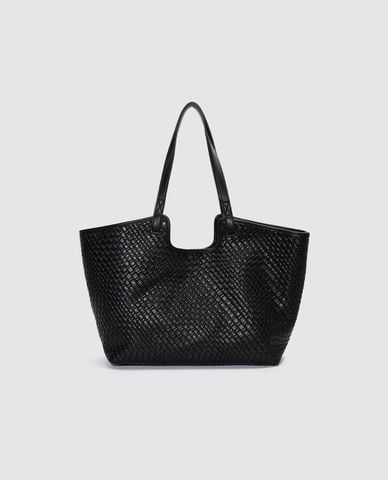  URBAN REVIVO - Túi tote nữ hình thang đan thủ công 