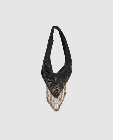  URBAN REVIVO - Túi đeo vai nữ dáng tam giác phối tua rua 