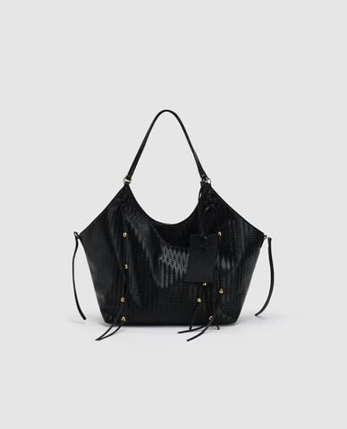  URBAN REVIVO - Túi đeo vai nữ vân da phối tua rua 