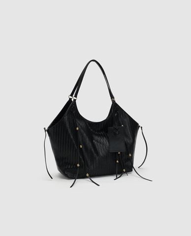  URBAN REVIVO - Túi đeo vai nữ vân da phối tua rua 