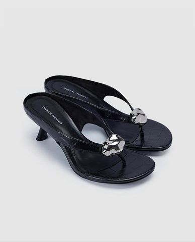  URBAN REVIVO - Giày mules cao gót nữ mũi tròn thời thượng 