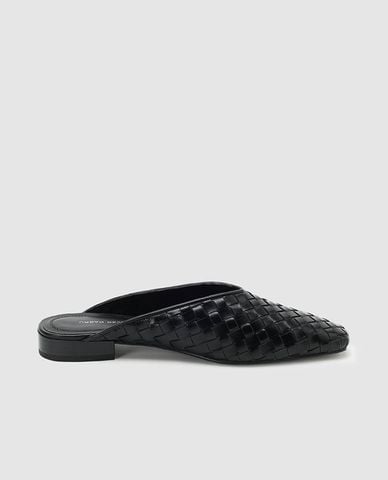  URBAN REVIVO - Giày mules nữ đế thấp mũi nhọn đan da 