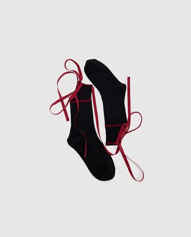 URBAN REVIVO - Vớ nữ cổ cao phối ruy băng 