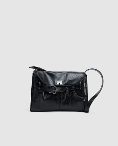  URBAN REVIVO - Túi đeo vai nữ nắp gập phối dây đai 