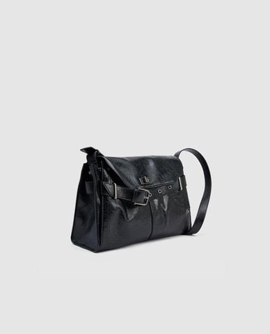  URBAN REVIVO - Túi đeo vai nữ nắp gập phối dây đai 