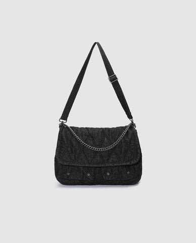  URBAN REVIVO - Túi đeo chéo nữ chần bông phối dây xích 