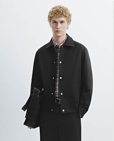  URBAN REVIVO - Áo khoác sơ mi nam cổ bẻ tay dài 