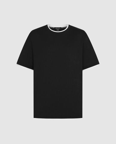  URBAN REVIVO - Áo thun nam cổ tròn tay ngắn phối viền 