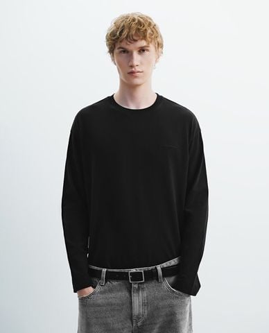  URBAN REVIVO - Áo thun nam cổ tròn tay dài 