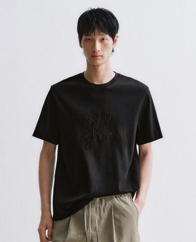  URBAN REVIVO - Áo thun nam cổ tròn tay ngắn dập nổi 