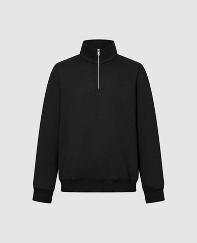  URBAN REVIVO - Áo sweatshirt nam cổ bẻ tay dài phối khóa 