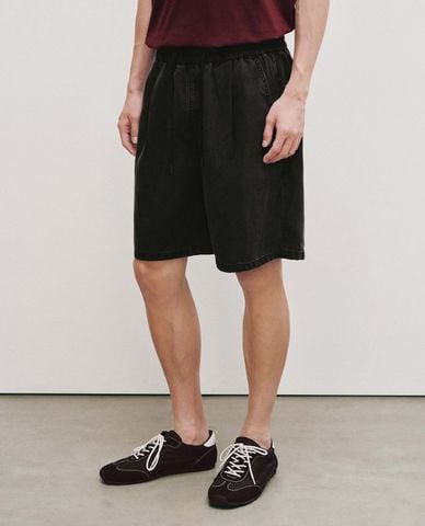  URBAN REVIVO - Quần short jeans nam lưng thun dây rút 