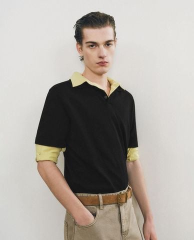  URBAN REVIVO - Áo polo nam cổ bẻ tay ngắn hiện đại 