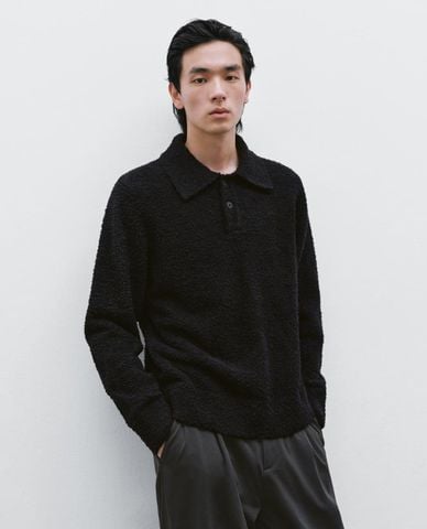  URBAN REVIVO - Áo dệt kim nam cổ bẻ tay dài 