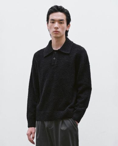  URBAN REVIVO - Áo dệt kim nam cổ bẻ tay dài 