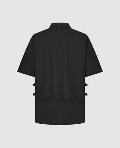  URBAN REVIVO - Áo sơ mi nam cổ bẻ tay ngắn phối dây gài 